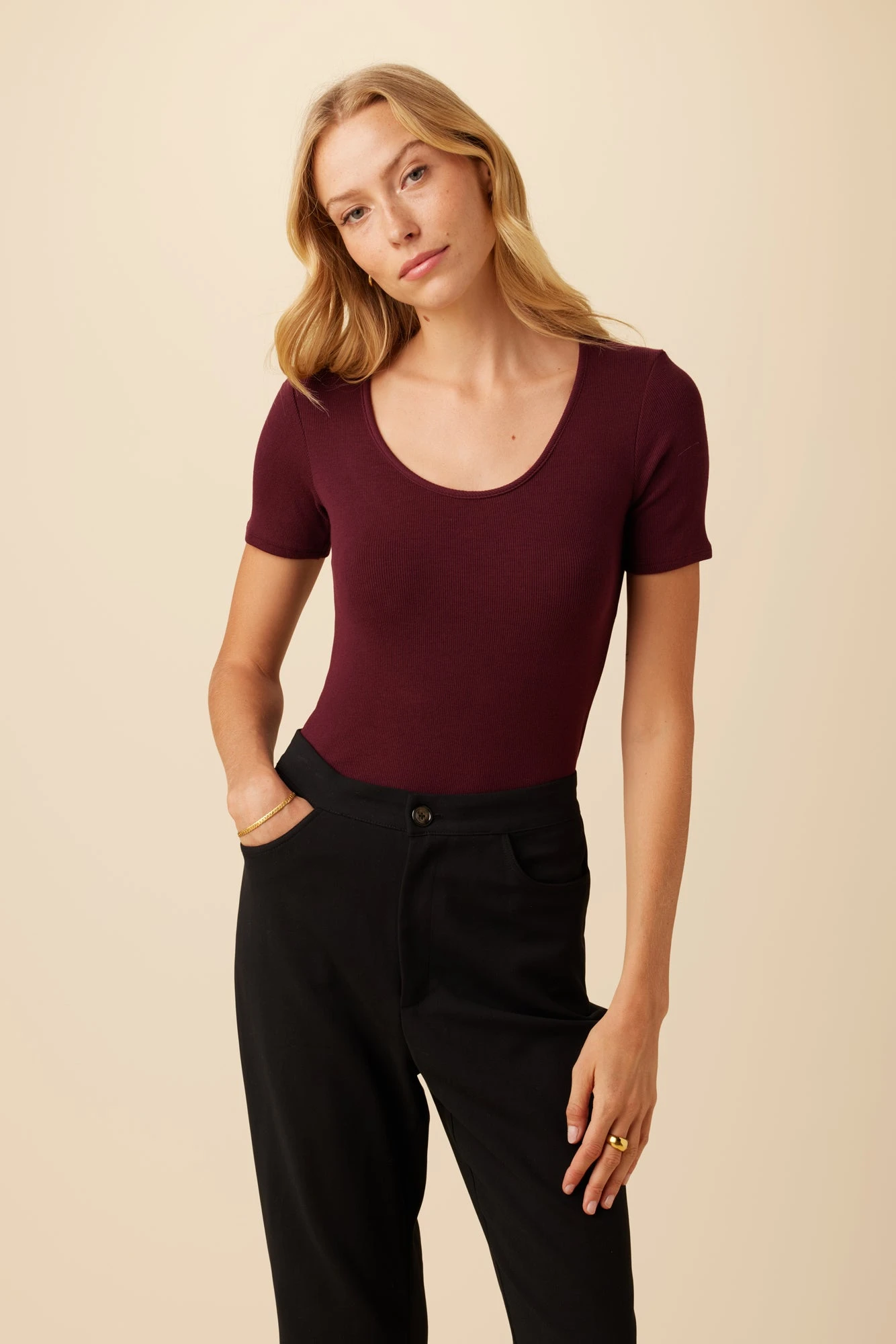 Itana Dream Rib Tee - Plum 1 Itana Dream Rib Tee - Plum