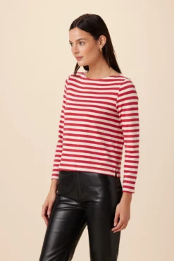 Cecelia Long Sleeve Reverie Knit Tee - Zinnia And Ivory -Swish Drape Sales 0052 LS Cecelia Zinnia Ivory Stripe 2