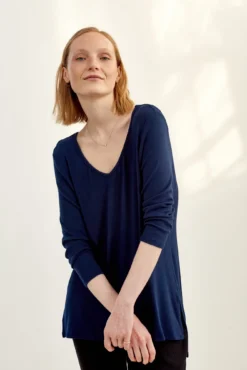 Celine 3/4 Sleeve Dream Rib Tee - Ocean -Swish Drape Sales 0069 Celine Navy 1855 web cb737f58 0cda 4c23 9449 2a7033ce3bf9