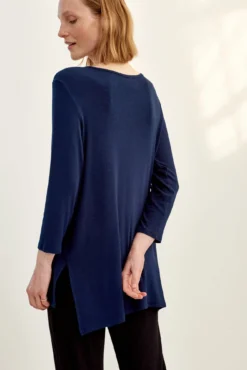 Celine 3/4 Sleeve Dream Rib Tee - Ocean -Swish Drape Sales 0069 Celine Navy 1874 web 6f117c86 7437 4852 bf56 0625bb7ee95a
