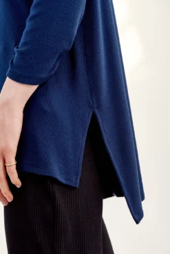 Celine 3/4 Sleeve Dream Rib Tee - Ocean -Swish Drape Sales 0069 Celine Navy 1881 web 88c5be67 c4a0 4647 abd2 20792f9c92b8