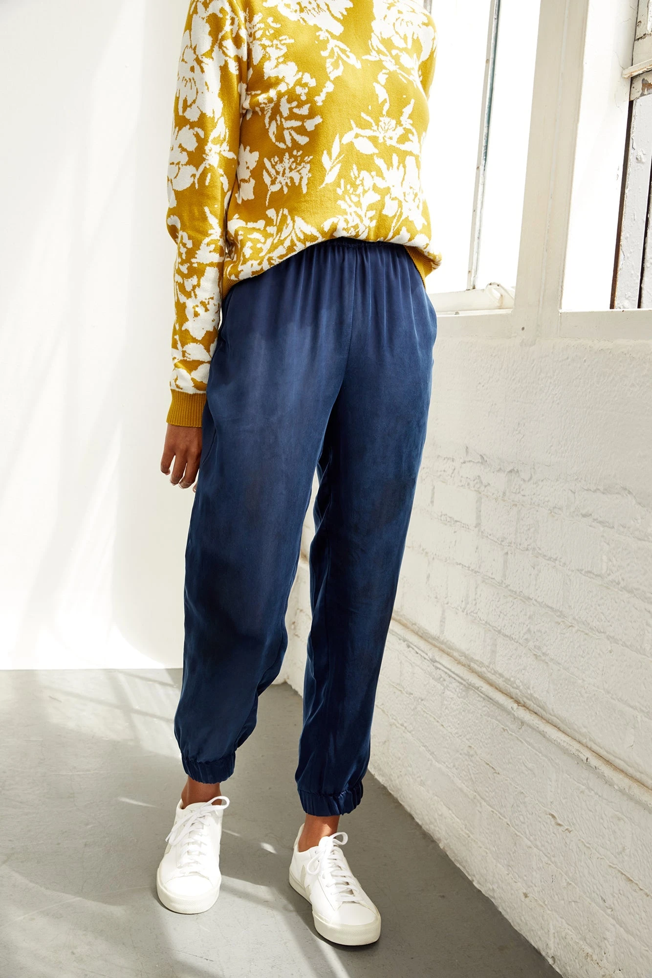 Henri Cupro Joggers - Navy 2 Henri Cupro Joggers - Navy - Image 2