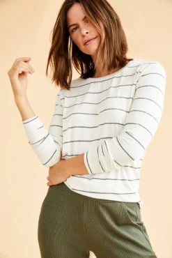 Berkeley Long Sleeve Dream Knit Tee - White Havana Stripe