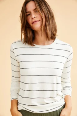 Berkeley Long Sleeve Dream Knit Tee - White Havana Stripe -Swish Drape Sales 0108LongSleeveBerkeleyWhiteHavanaStripe 5882 web 89423753 7949 4123 8bf3 19cff26b5338