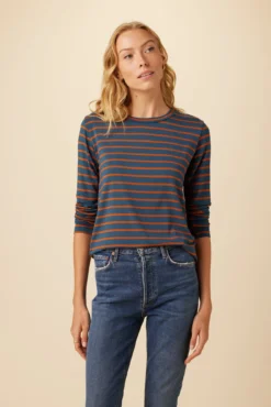 Berkeley Long Sleeve Dream Knit Tee - Azure Umber Stripe