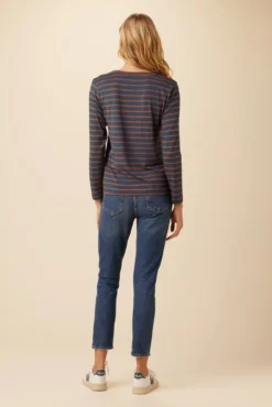Berkeley Long Sleeve Dream Knit Tee - Azure Umber Stripe -Swish Drape Sales 0108 Long Sleeve Berkeley Basque Stripe 3 db4260b4 7d77 4ccd 9fcd b05fb35b1e30