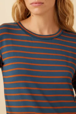 Berkeley Long Sleeve Dream Knit Tee - Azure Umber Stripe -Swish Drape Sales 0108 Long Sleeve Berkeley Basque Stripe 4 883a35b5 3c36 43d6 ab7a e5634c6a4631
