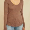 Itana Long Sleeve Scallop Knit Tee - Azure Umber Stripe