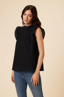 Katia Cotton Eyelet Blouse - Black