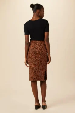 Vindy Reverie Knit Skirt - Almond Leopard Print -Swish Drape Sales 0220 Vindy Almond Leopard 3