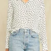 Bixby Washable Silk Blouse - Heart Ivory Navy Print