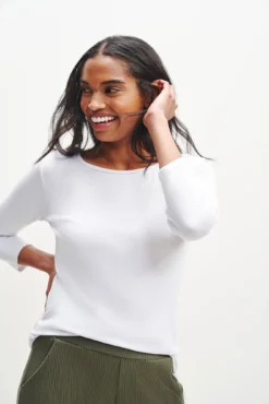 Jenna 3/4 Sleeve Dream Rib Tee - White