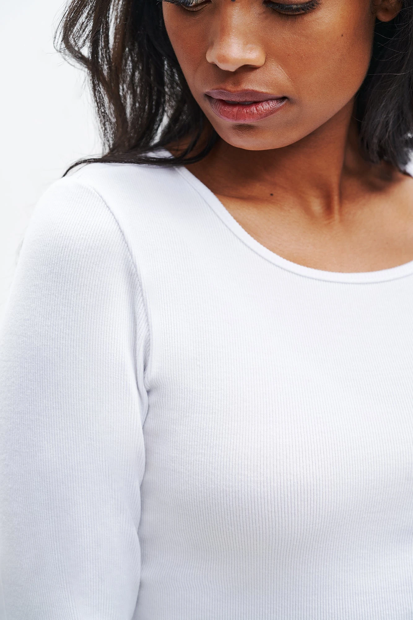 Jenna 3/4 Sleeve Dream Rib Tee - White - Image 4