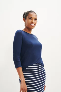 Francoise 3/4 Sleeve Dream Knit Tee - Ocean