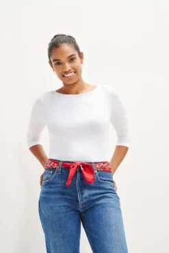 Francoise 3/4 Sleeve Dream Knit Tee - White