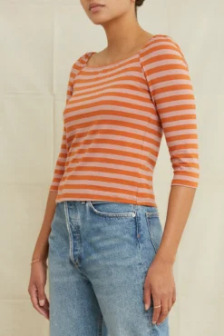 Amela 3/4 Sleeve Reverie Knit Tee - Quartz And Umber -Swish Drape Sales 0590AmelaParisStripeQuartzUmber 1597 web 9d628329 d04e 472e b418 5ec740cc085a