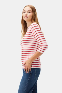 Francoise 3/4 Sleeve Dream Knit Tee - Red Poppy Stripe -Swish Drape Sales 1005R1 34 Francoise Red Poppy Stripe 2