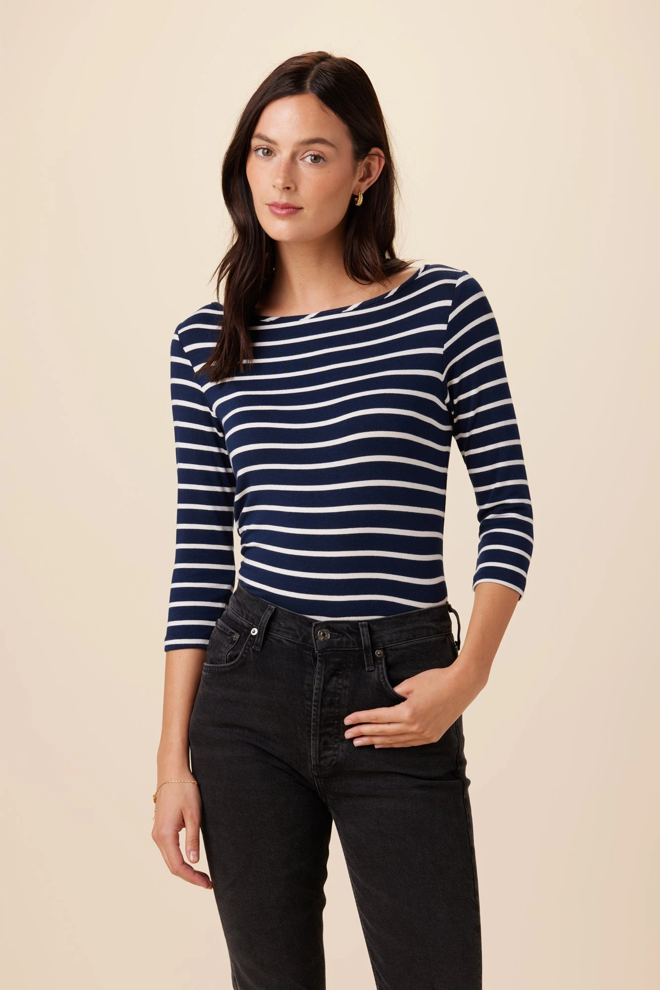 Francoise 3/4 Sleeve Dream Knit Tee - Basque Stripe 1 Francoise 3/4 Sleeve Dream Knit Tee - Basque Stripe