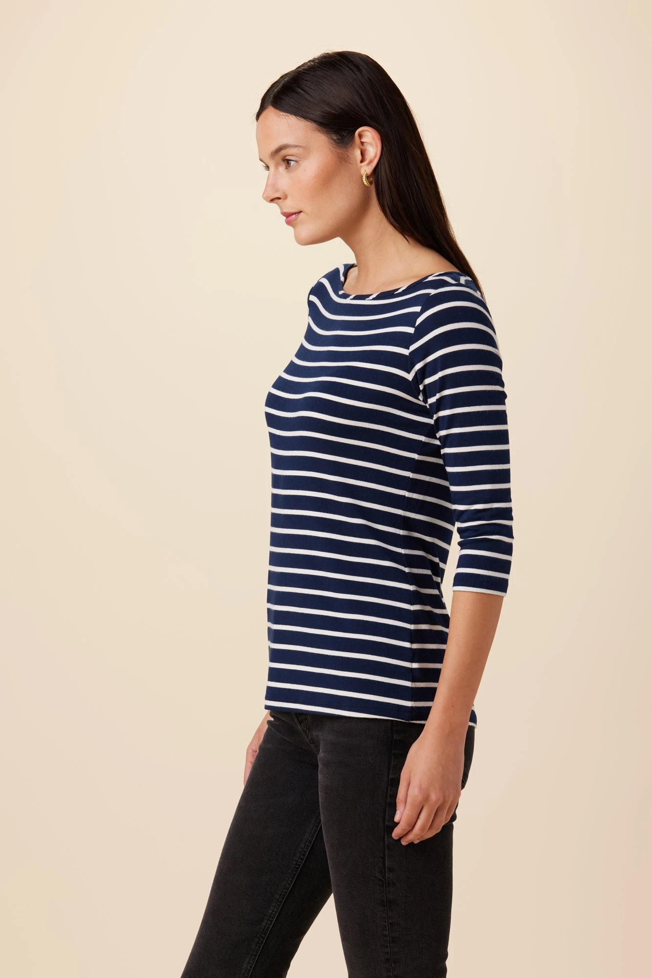 Francoise 3/4 Sleeve Dream Knit Tee - Basque Stripe 2 Francoise 3/4 Sleeve Dream Knit Tee - Basque Stripe - Image 2