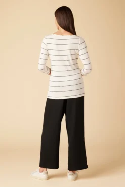 Francoise 3/4 Sleeve Dream Knit Tee - White Havana Stripe -Swish Drape Sales 1005 34 Slv Francoise Havana Stripe 3