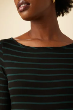 Francoise 3/4 Sleeve Dream Knit Tee - Black Spruce Stripe -Swish Drape Sales 1005 3 4 Slv Francoise Harbor Stripe Black Spruce 4