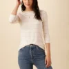 Francoise 3/4 Sleeve Dream Knit Tee - Havana Stripe Rose