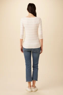 Francoise 3/4 Sleeve Dream Knit Tee - Havana Stripe Rose -Swish Drape Sales 1005 3 4 Slv Francoise Havana Stripe Natural Pink 3