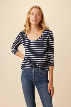 Itana Long Sleeve Dream Knit Tee - Basque Stripe