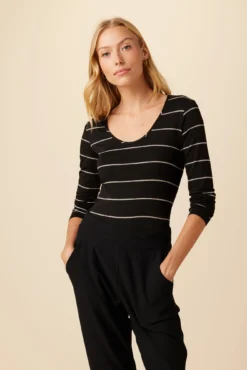 Itana Long Sleeve Dream Knit Tee - Havana Stripe Black