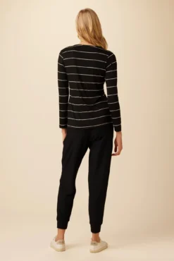 Itana Long Sleeve Dream Knit Tee - Havana Stripe Black -Swish Drape Sales 10070 LS Itana Dream Knit Black Havana Stripe 3