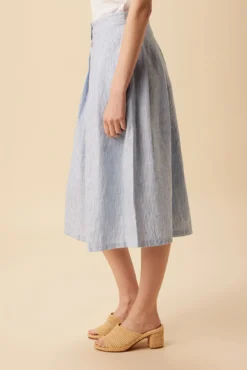 Mariah Linen Skirt - Blue Natural Stripe -Swish Drape Sales 10205 Mariah Linen Blue Natural Stripe 2