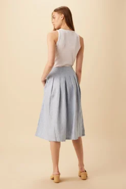 Mariah Linen Skirt - Blue Natural Stripe -Swish Drape Sales 10205 Mariah Linen Blue Natural Stripe 3