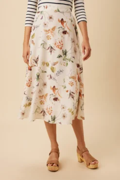 Blaze Washable Silk Skirt - Botanic Floral Ivory -Swish Drape Sales 10227 Blaze Silk Lined Botanic Floral Ivory 1