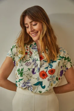 Renata Washable Silk Blouse - Stella Floral White 7 Renata Washable Silk Blouse - Stella Floral White -Swish Drape Sales 1068 Renata Stella White 5541