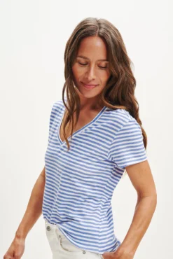 Joline Reverie Slub Tee - Soleil Stripe Sky -Swish Drape Sales 1334 Joline Soliel Stripe Sky Ivory 2040 web 72321aa8 73cc 4cdb 8a63 12c69a5a0364