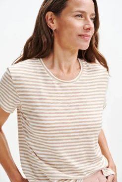 Leif Reverie Slub Tee - Soleil Stripe Tan -Swish Drape Sales 1335 Leif Soliel Stripe Tan Ivory 1271 web e3f86b14 b59c 4174 becc c9475e5450ab