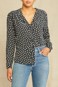 Kaya Washable Silk Blouse - Heart Black Ivory Print