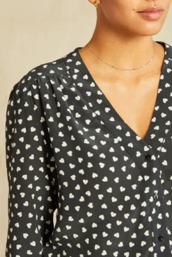 Kaya Washable Silk Blouse - Heart Black Ivory Print -Swish Drape Sales 8509 Kaya Heart Black Ivory 2830 web 759a9236 d8c0 4fc6 a79e 6d248fe0d5f9
