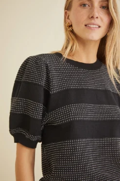 Liza Sweater Tee - Black Texture Stripe -Swish Drape Sales 9666 Liza Black Texture Stripe 2241 web 837c0400 21cf 47d2 95fc 11e1107874c4