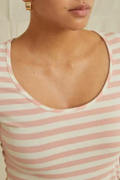 Cara Reverie Knit Tee - Rose And Ivory -Swish Drape Sales 9818CaraParisStripeRoseIvory 7084 web