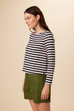 Cecelia Long Sleeve Reverie Knit Tee - Navy And Ivory -Swish Drape Sales 9819 Cecelia Navy Ivory Stripe 2
