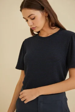 Odilia Scallop Knit Tee - Navy Black