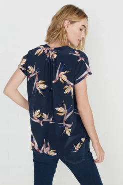 Renata Washable Silk Blouse - Navy Bird Of Paradise Print -Swish Drape Sales renata navy bird of paradise 047 w