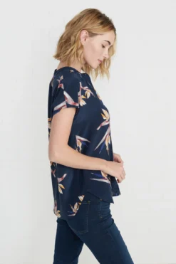 Renata Washable Silk Blouse - Navy Bird Of Paradise Print -Swish Drape Sales renata navy bird of paradise 061 w